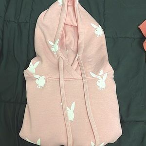 Pink Playboy Cropped Longsleeve Hoodie